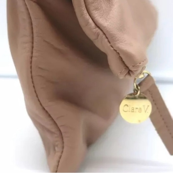 CLARE V. FOLDOVER CLUTCH BAG BEIGE LEATHER